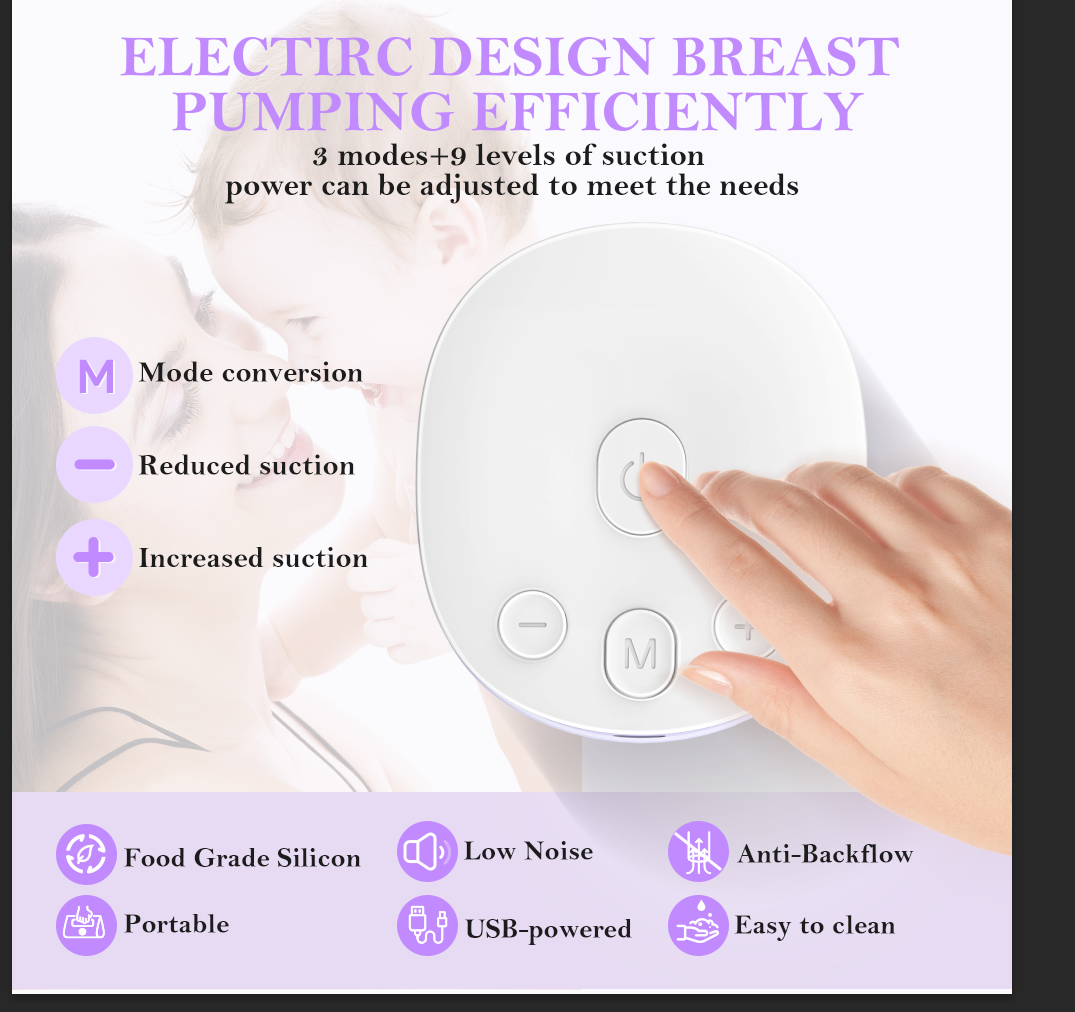 Electric Breast Pump, Hands-Free Breastpump with LCD Display, Portable Breastfeeding Pump with 2 Modes & 9 Levels