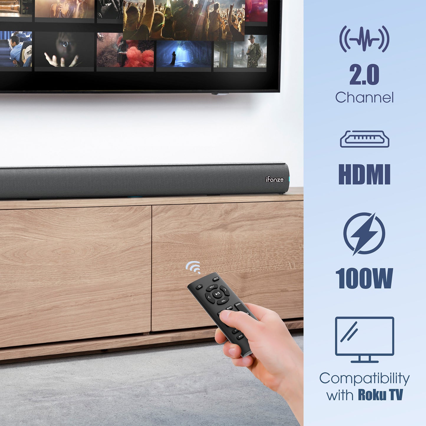 Sound Bar for TV, 100W HDMI Optical AUX Coaxial USB Wired & Wireless Connection Bluetooth 5.3 Soundbar with Built-in Subwoofers for Smart TV, Remote Control, Brushed Finish, Gray