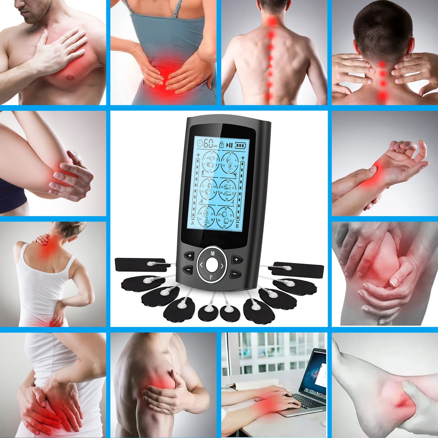 TENS Unit Rechargeable Muscle Stimulator EMS Dual Channel with 10 Reusable Electrode Pads 36 Modes for Back Neck Pain Muscle Therapy Pain Management Pulse Massager,Black