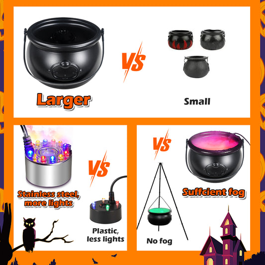 Halloween Mist Maker Fogger with Witch Cauldron, Fog Machine Atomizer with 12 LED Color Changing Lights Perfect for Water Feature, Halloween, Christmas and Other Holiday Decorations