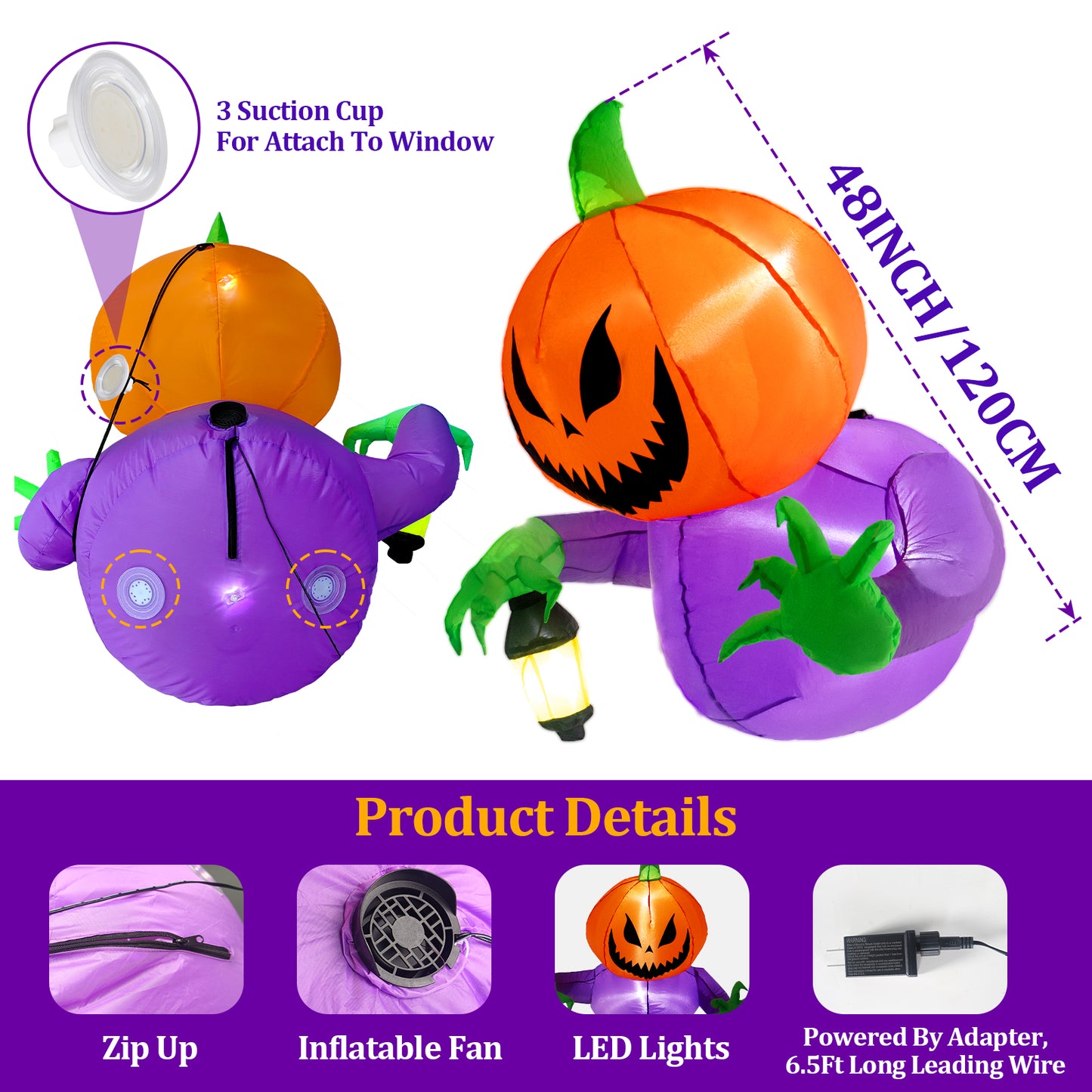 Posrue Halloween Inflatables Outdoor Decorations, Flying Pumpkin Broke Out from Window Blow Up Scary Halloween Decorations for Party Indoor, Outdoor, Yard, Porch, Garden, Lawn, 4FT