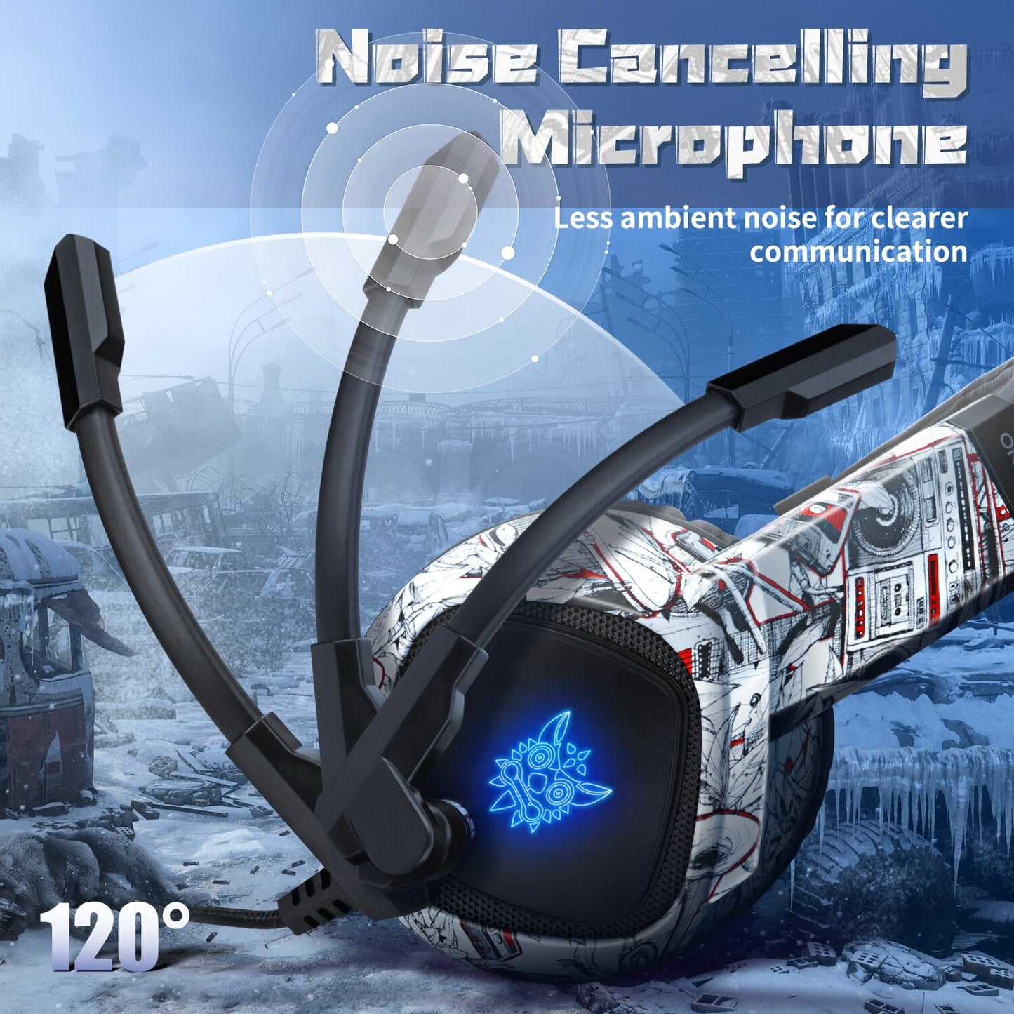 ONIKUMA K19 Gaming Headset, Stereo Bass Surround Headset LED RGB 3.5mm Headphone For PS4 Xbox One Nintendo Switch PC PS3 Mac, Noise Cancelling Mic LED Light, Designed Technically for Gamer