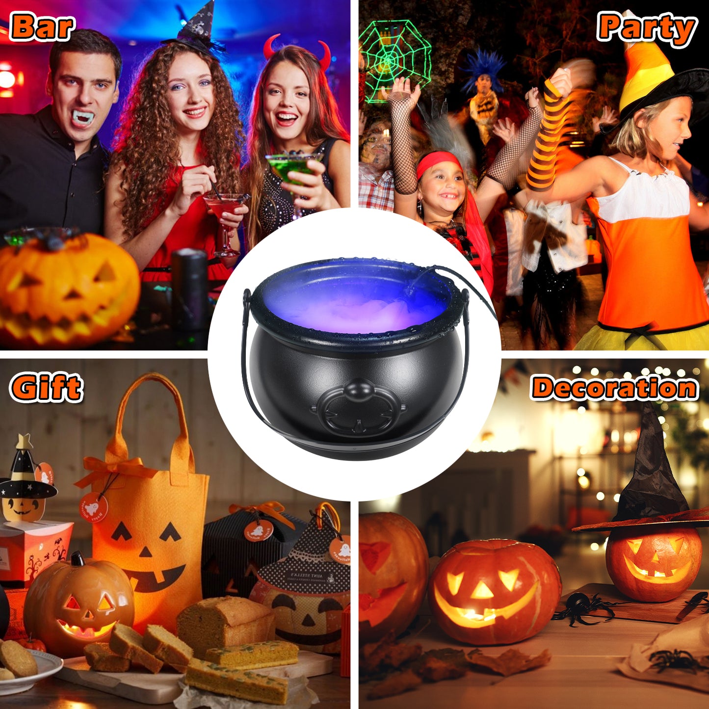 Halloween Mist Maker Fogger with Witch Cauldron, Fog Machine Atomizer with 12 LED Color Changing Lights Perfect for Water Feature, Halloween, Christmas and Other Holiday Decorations