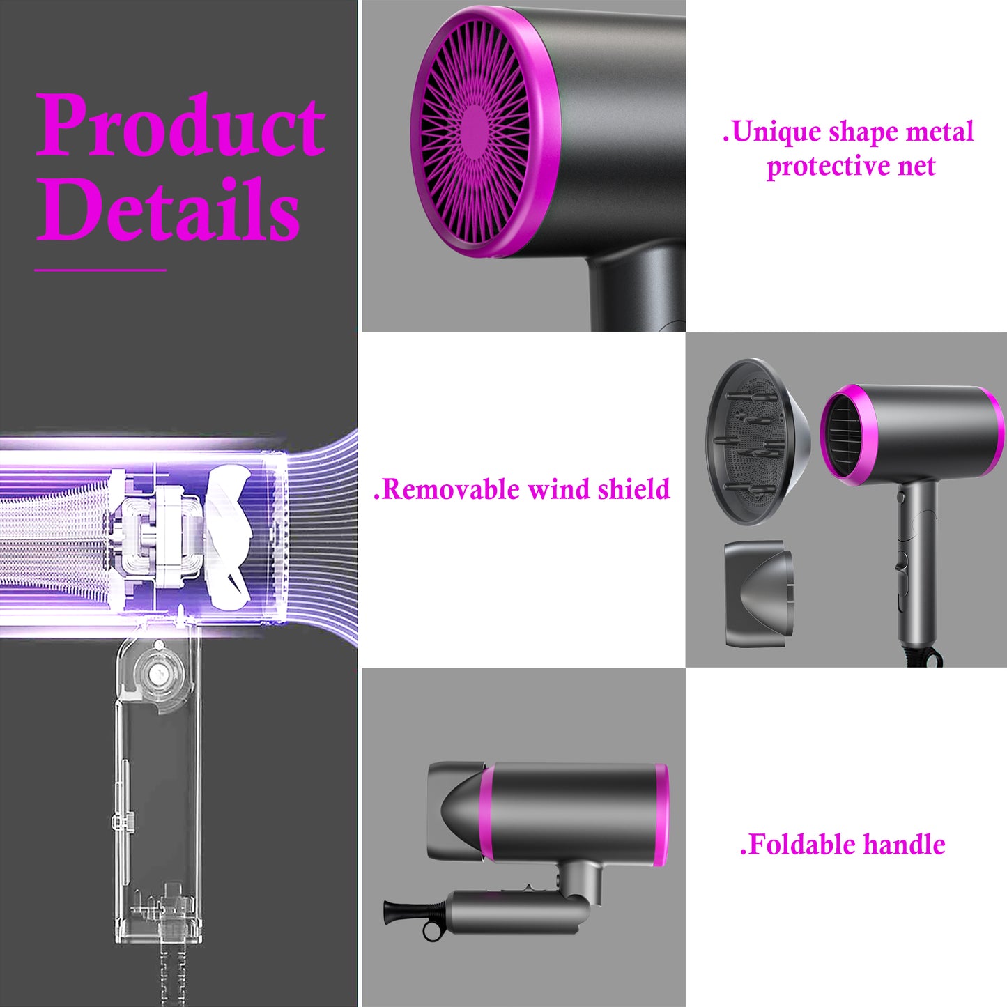 Hair Dryer with Diffuser and Concentrator, Professional Ionic Hair Dryer Fast Drying with 3 Heat Settings for Women
