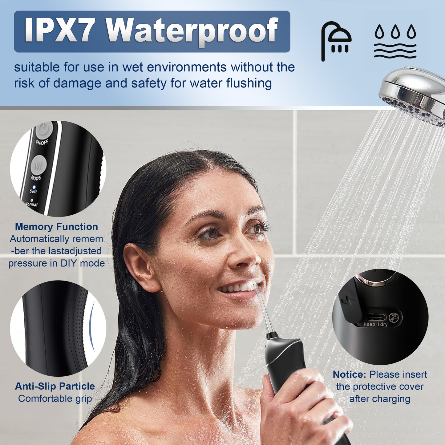 Cordless Water Flosser for Teeth, Professional Dental Oral Irrigator 4 Modes with 300ml Water Tank, IPX7 Water Flosser Portable for Travel Home Office