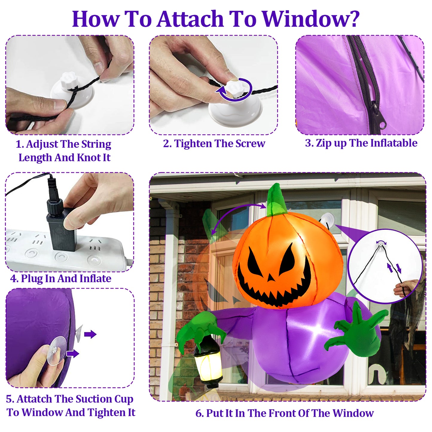 Posrue Halloween Inflatables Outdoor Decorations, Flying Pumpkin Broke Out from Window Blow Up Scary Halloween Decorations for Party Indoor, Outdoor, Yard, Porch, Garden, Lawn, 4FT