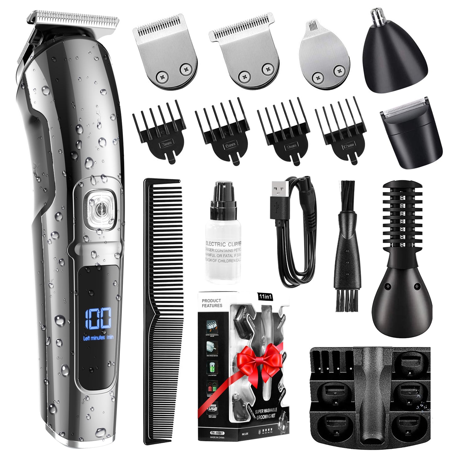 Hair Clippers for Men, Hair Trimmer, Men's Grooming Kit, Beard Trimmer, 15 in 1 Professional Cordless Electric Hair Clipper Kit, USB Rechargeable Waterproof Hair Cutting Kit