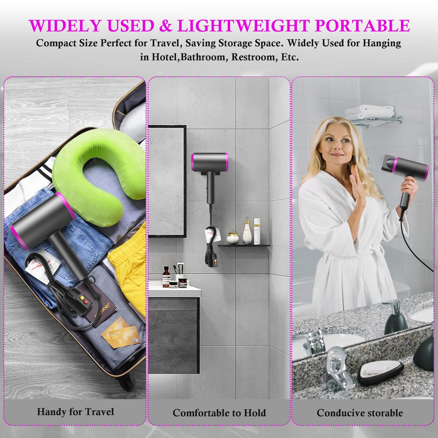 Hair Dryer with Diffuser and Concentrator, Professional Ionic Hair Dryer Fast Drying with 3 Heat Settings for Women