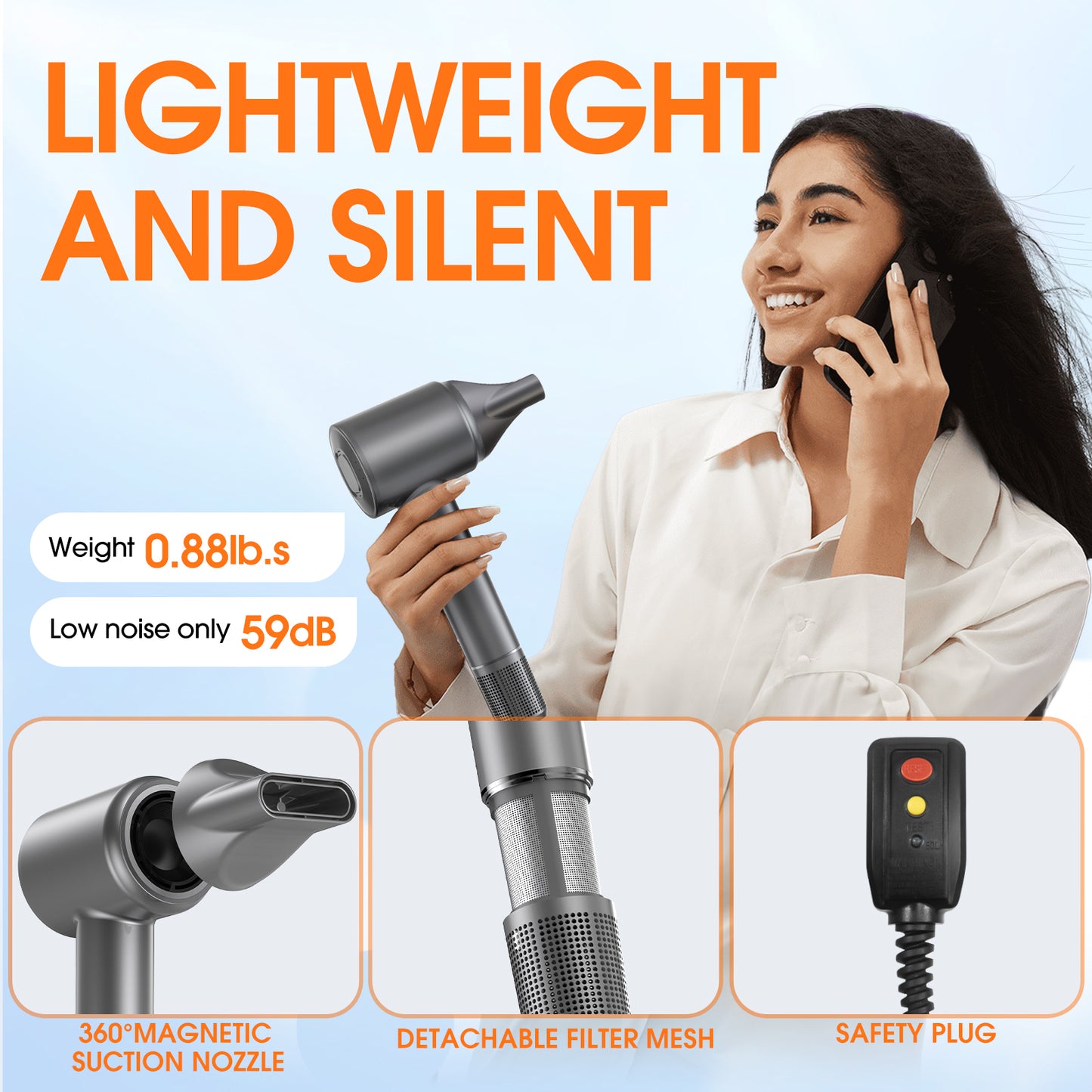 Hair Dryer, High-Speed Blow Dryer With 5 Temps & 3 Speeds, 200 Million Negative Ions Hair dryer, 110,000 RPM Brushless Motor for Fast Drying, Gray
