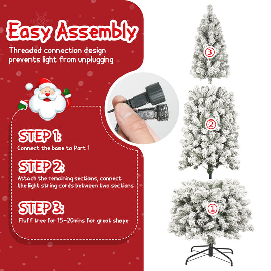 7ft Pre-Lit Artificial Pencil Christmas Tree Snow Flocked Slim Skinny Xmas Tree Holiday Decoration with 900 Tips and 250 Warm Lights
