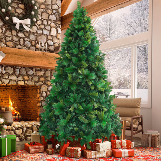 7.5FT Holiday Christmas Tree, Green PVC Artificial Spruce Xmas Trees with 1600 Branch Tips, Un-Lit