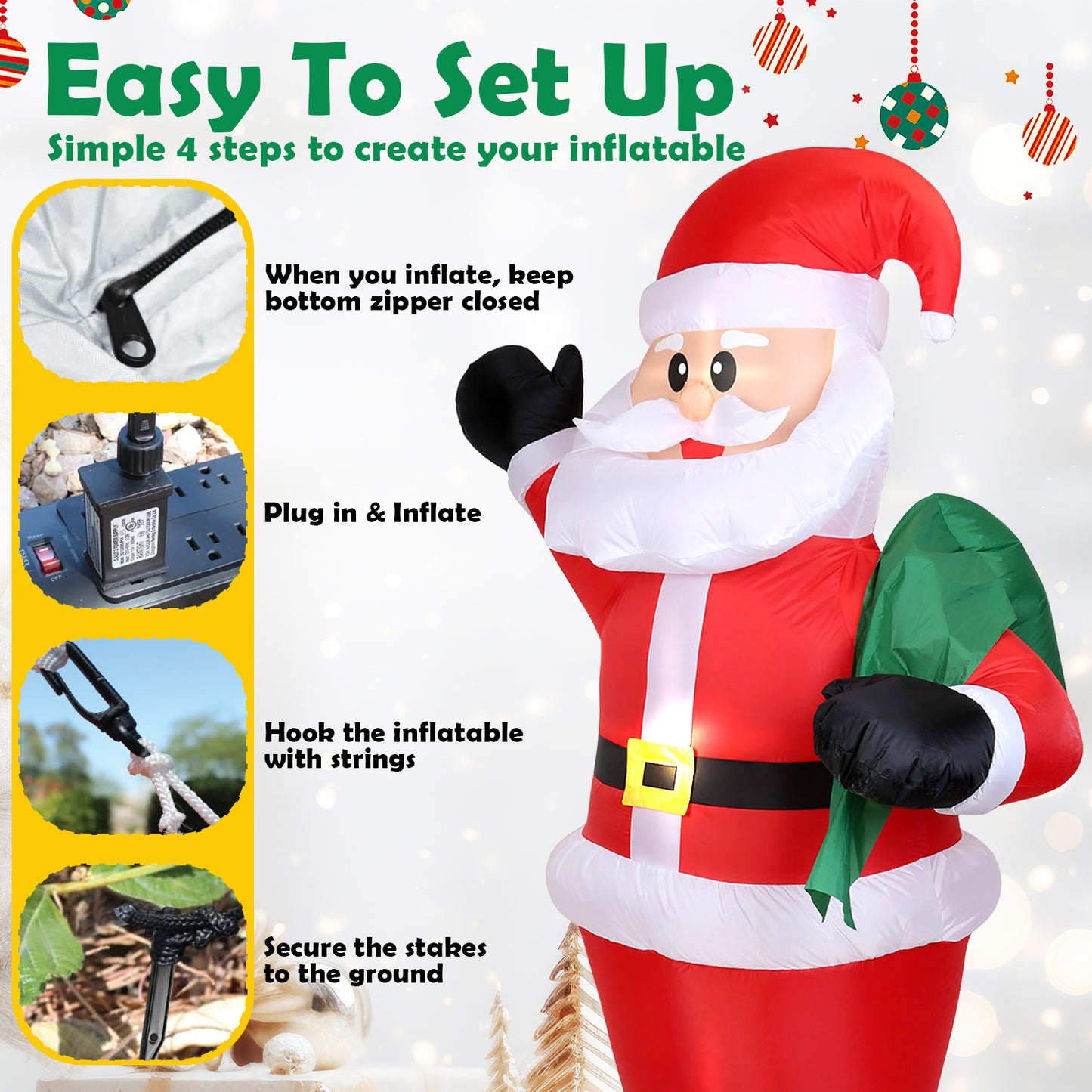 8ft Christmas Inflatable, Santa Christmas Inflatable Decoration with Build-in LEDs for Xmas Party Outdoor Yard Garden Lawn Winter Decor