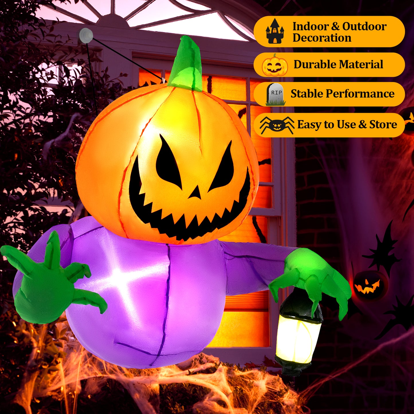 Posrue Halloween Inflatables Outdoor Decorations, Flying Pumpkin Broke Out from Window Blow Up Scary Halloween Decorations for Party Indoor, Outdoor, Yard, Porch, Garden, Lawn, 4FT