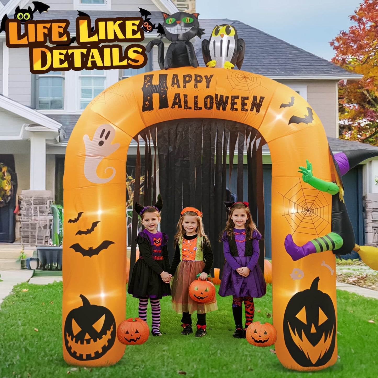 9FT Halloween Inflatable Pumpkin Archway Decorations, Large Halloween Arch Pumpkin Blow up Decor, Built-in LED Lights for Indoor Outdoor Holiday Home Party Garden Yard Lawn