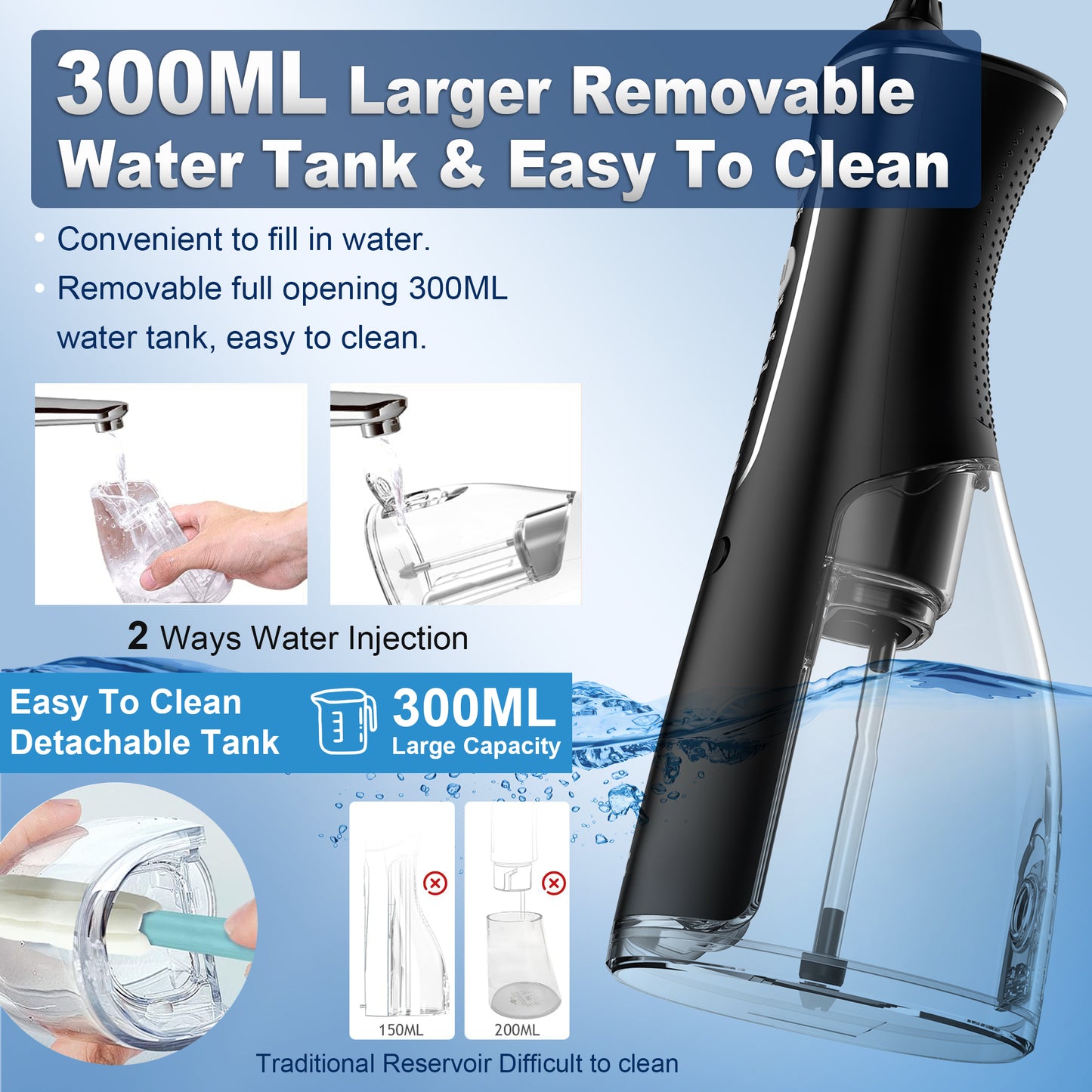Cordless Water Flosser for Teeth, Professional Dental Oral Irrigator 4 Modes with 300ml Water Tank, IPX7 Water Flosser Portable for Travel Home Office