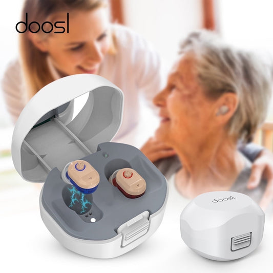 Personal Sound Amplifiers for Senior with Noise Cancelling, Rechargeable Mini Personal Sound Amplifiers TV Earbuds with Portable Charging Box, Suitable for Adults, Elderly, Children