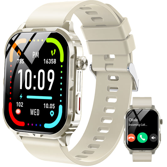 Smart Watch for Android and iPhone, H5 IP68 Waterproof Smartwatch for Women Men , Smart Watch with Bluetooth Call(Answer/Make Calls), Beige