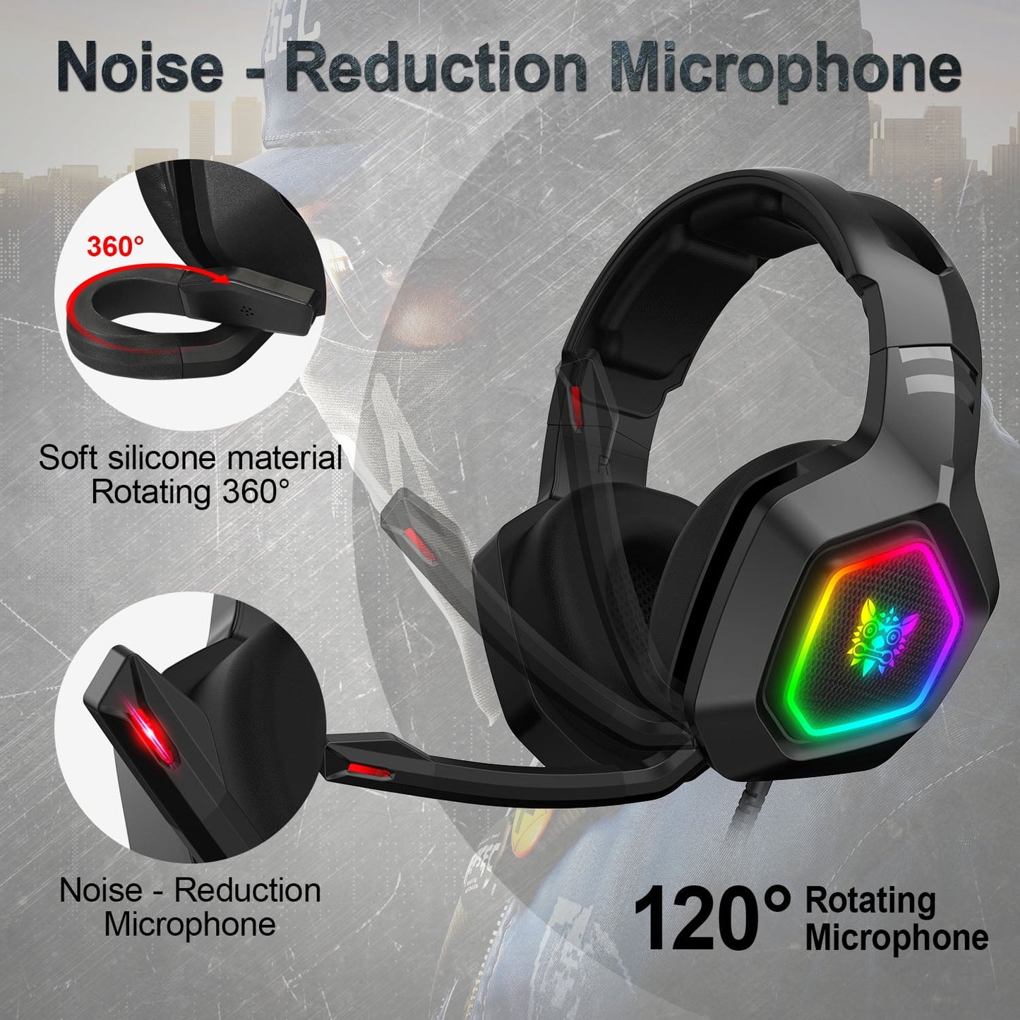 ONIKUMA K10 Gaming Headset,Stereo Bass Surround RGB Noise Cancelling Over Ear Headphones with Mic,for PS4 PS5 Xbox One PC Nintendo Switch Tablet Smartphone