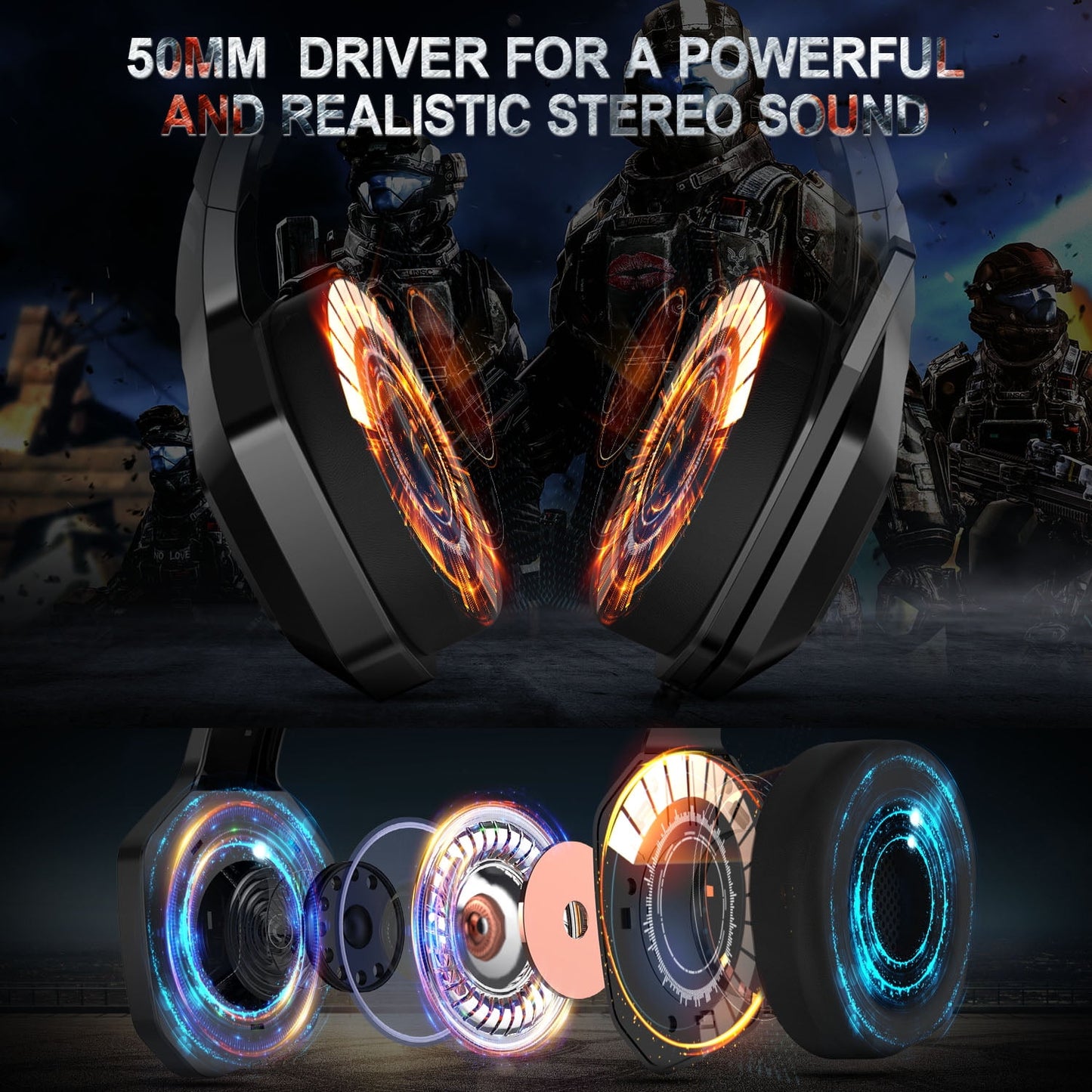 ONIKUMA K10 Gaming Headset,Stereo Bass Surround RGB Noise Cancelling Over Ear Headphones with Mic,for PS4 PS5 Xbox One PC Nintendo Switch Tablet Smartphone