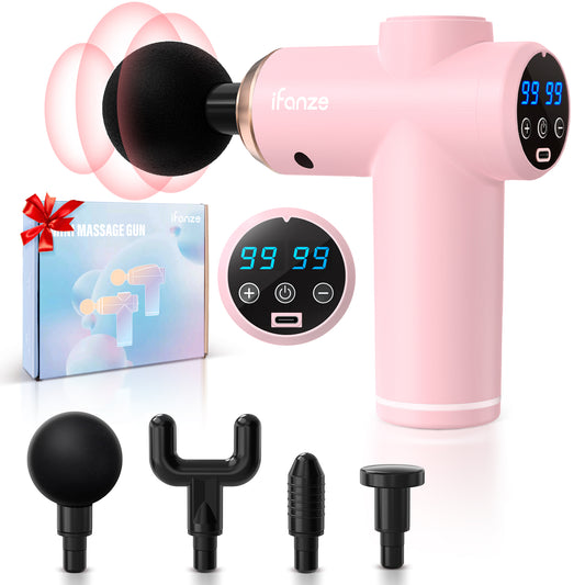 Mini Massage Gun Deep Tissue, Portable 99 Speeds Ultra Small and Quiet Electric Muscle Massager with 4 Replacement Heads for Gym Office Home Post-Workout Recovery, Pink
