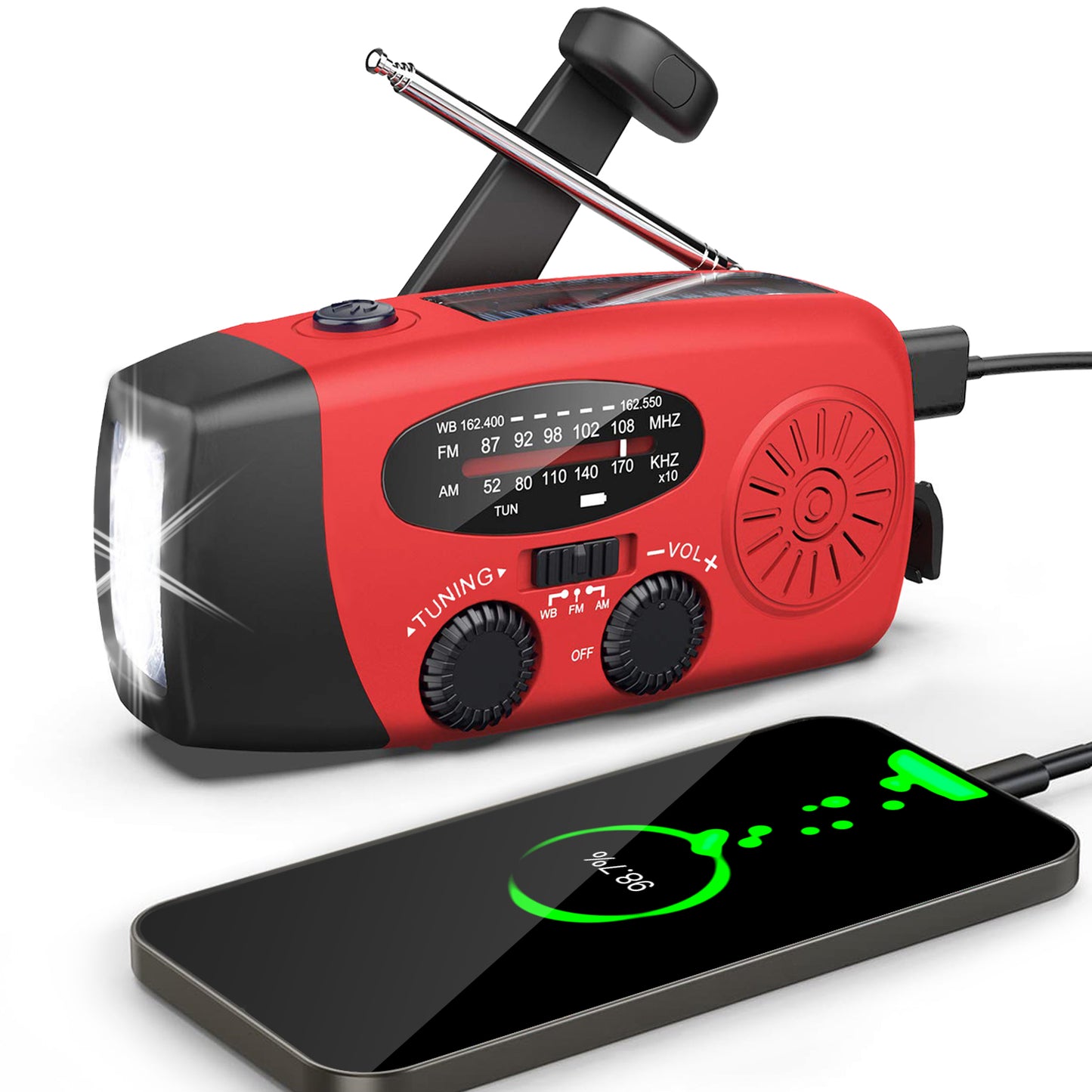noaa weather radio posrue am fm wb portable hand crank solar emergency radio 2000mah rechargeable power bank for phone charger weather alert flashlight for emergency
