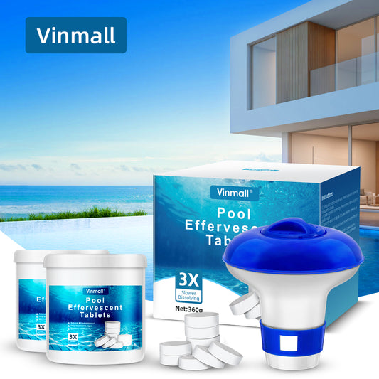 Vinmall 360Pcs Pool Chlorine Tablets,Chlorine Tablets for Pool,with Floating Chlorine Dispenser£¬Effectively e Liminate Harmful Organisms