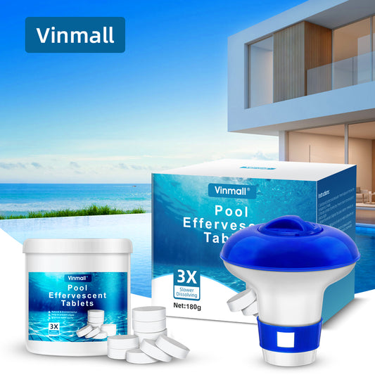 Vinmall 180 PCs Chlorine Tablets for Pool, 3" Chlorine Floater Included