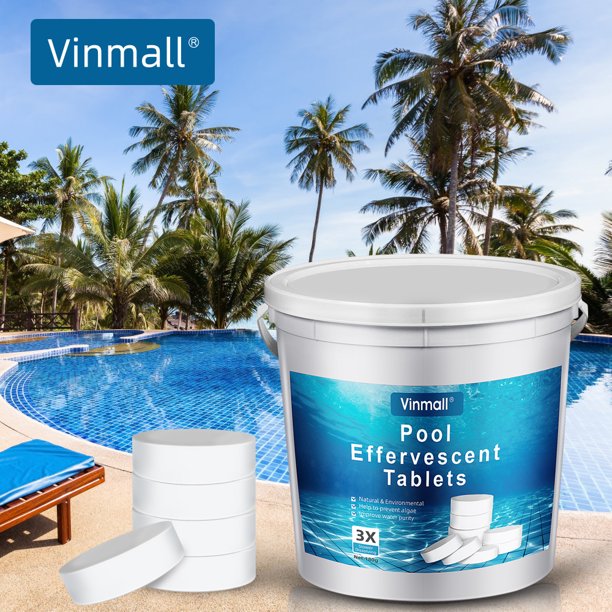 Vinmall 3 Inch Pool Chlorine Tablets, Long Lasting Chlorine Tablets for Small Swimming Pool or Spa, 11 lbs(200g per Piece)