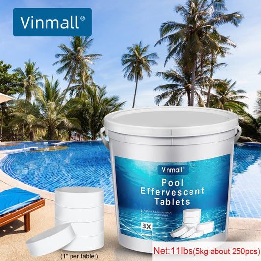 Vinmall 250Pcs Chlorine Tablets,1" Chlorine Tabs for Pool, Spas and Tubs Cleaning 11 lbs (20g per Piece)