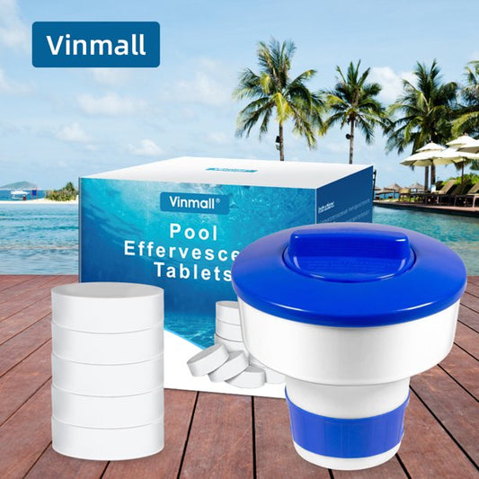 Vinmall 3 Inch Pool Chlorine Tablets, Long Lasting Chlorine Tablets with 7 Inch Floating Chlorine Dispenser